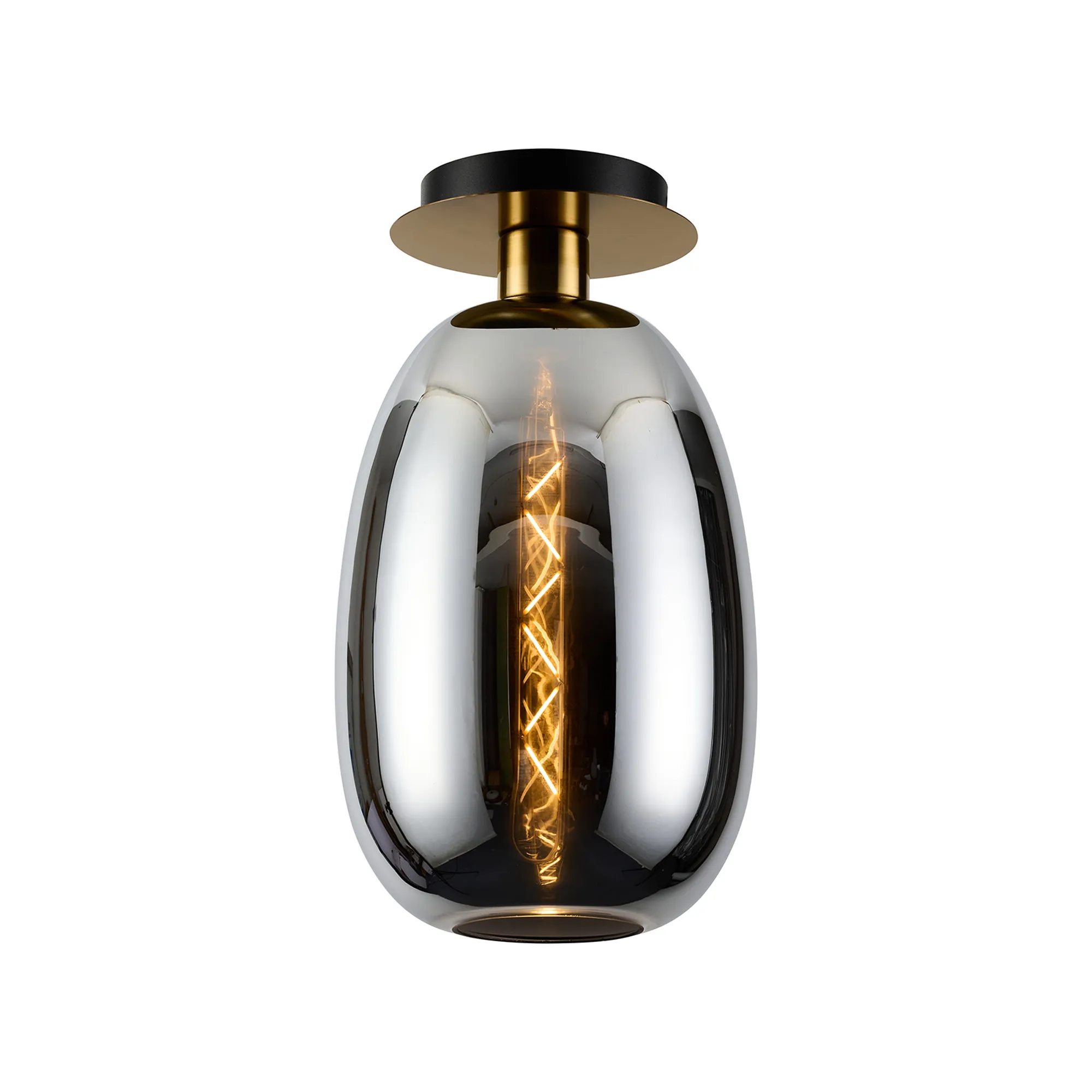 DK1235  Lori 15cm Round Ceiling Flush, 1 Light Flush Fitting E27, Antique Gold/Chrome Slim Curved Trapezium Shades